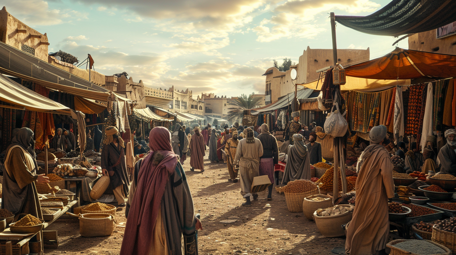 Traditional Amazigh souk market in Souss-Massa region showing local commerce, argan products, traditional foods, and cultural exchange