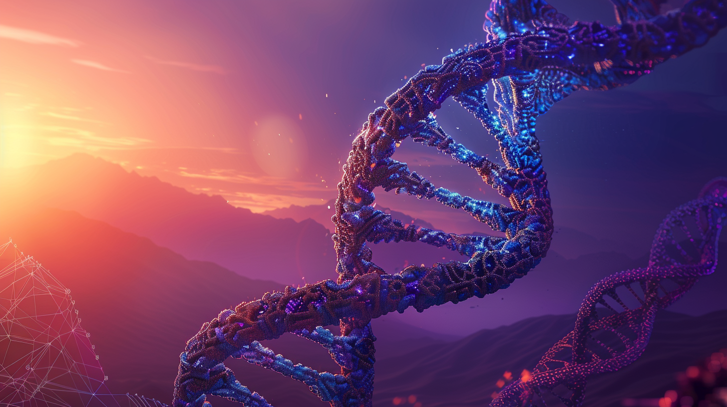 DNA helix visualization showing genetic heritage analysis of Amazigh Chtouka lineage from Souss-Massa, Morocco