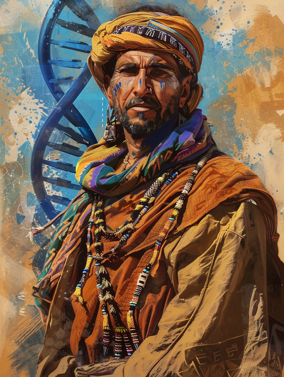 Paternal E-PF2546 Y-DNA heritage visualization showing North African Amazigh lineage from Iron Age Morocco, representing indigenous Berber genetic marker