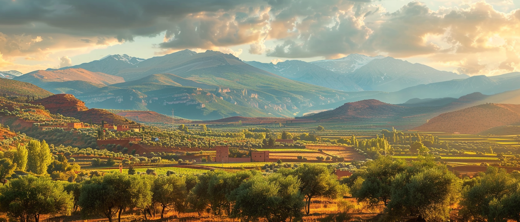 Souss-Massa Valley panoramic landscape showing Atlas Mountains, argan forests, and traditional Amazigh territory in southwestern Morocco